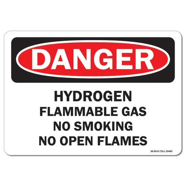 OSHA, Hydrogen Flammable Gas No Smoking or Open Flames, 18in X 12in Rigid Plastic, P-1218-L-19400